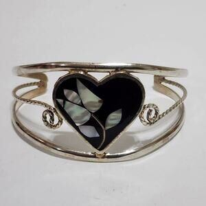 VINTAGE Alpaca Mexico silver abalone cuff‎ bracelet